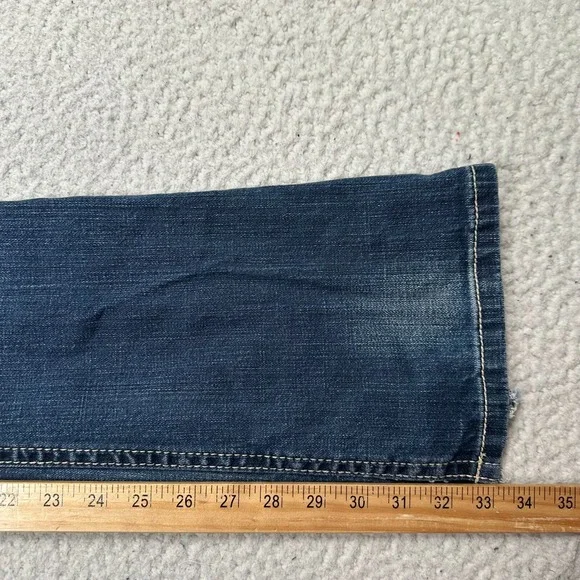Mek Denim Jeans Womens 27x34 Oldham Bootcut Distressed Flap Pockets Stretch Blue - Picture 8 of 13